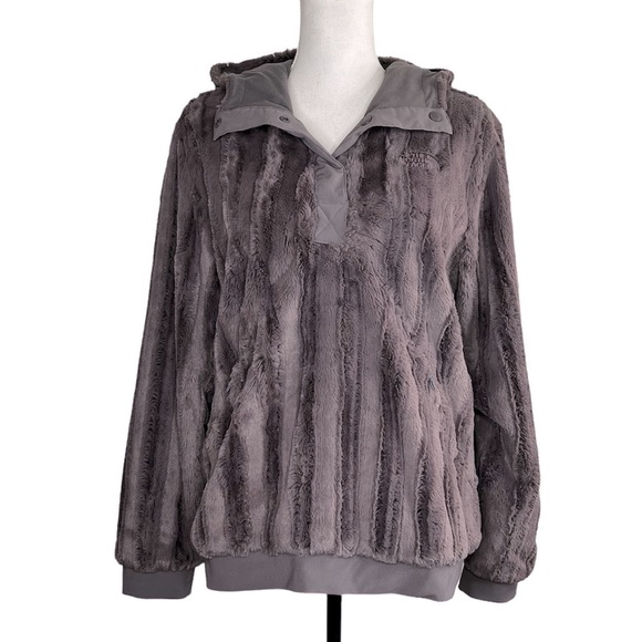 The North Face Extra Fuzzy Quarter Snap Pullover Gray Hooded Jacket - Picture 1 of 15